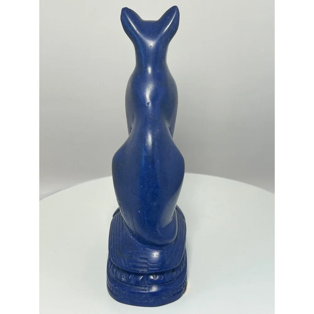 Vintage Egyptian Bastet Cat on Scarab Figurine Blue Lapis‎ Style Decor Large
